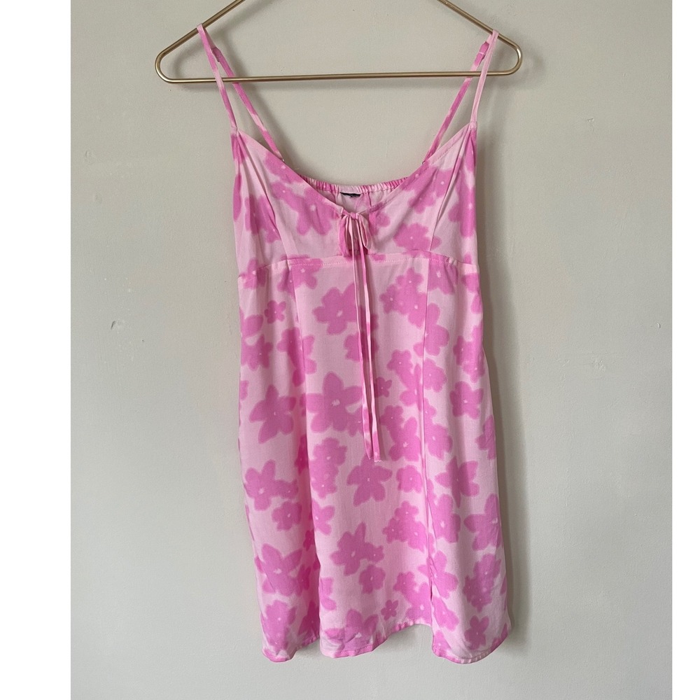 Wild Fable Pink Floral Mini Dress Tie Front Coquette girl  Summer Rayon Small